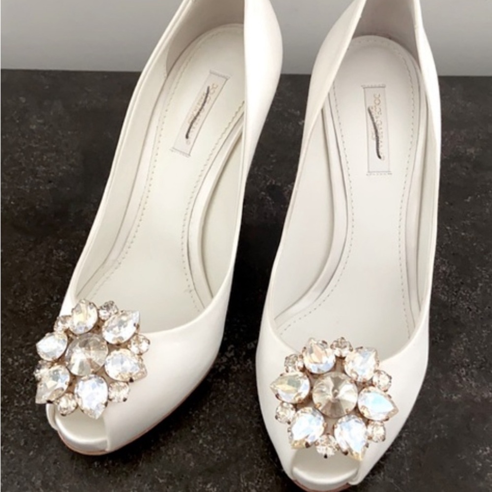 Dolce and Gabbana Crystal Embellished White peep toe heels